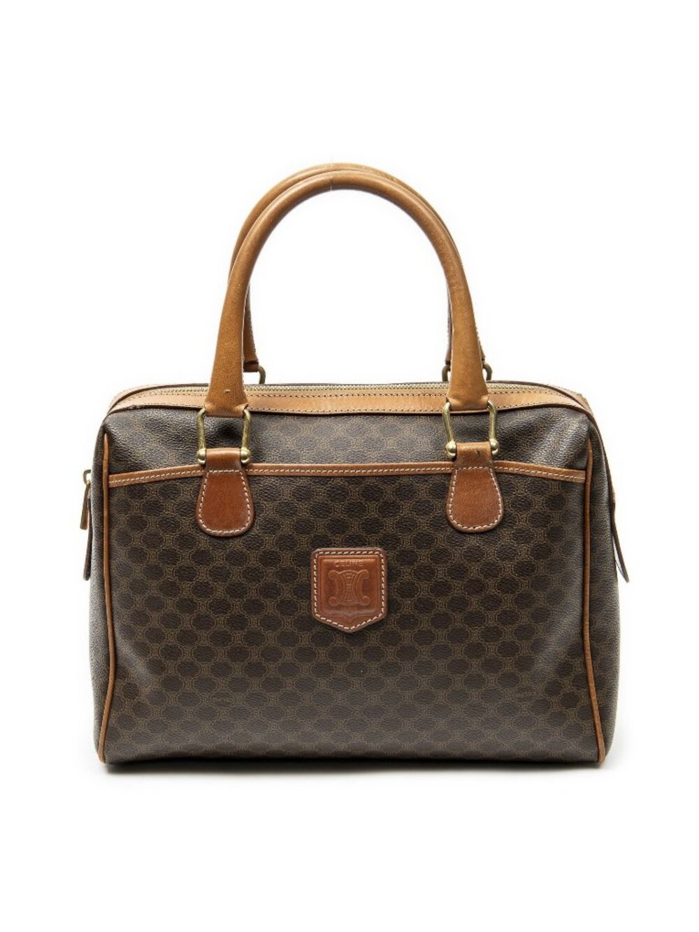 Celine Small Boston Brown Tan Macadam Canvas Handbag